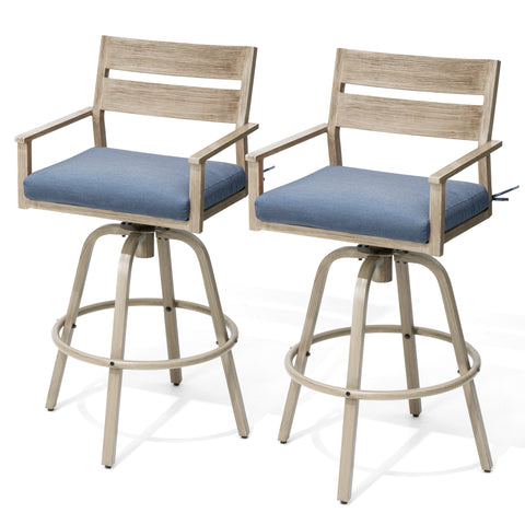 Pellebant 28.7 in. H Aluminum Swivel Outdoor Bar Stools Set of 2 with Sunbrella Cushions