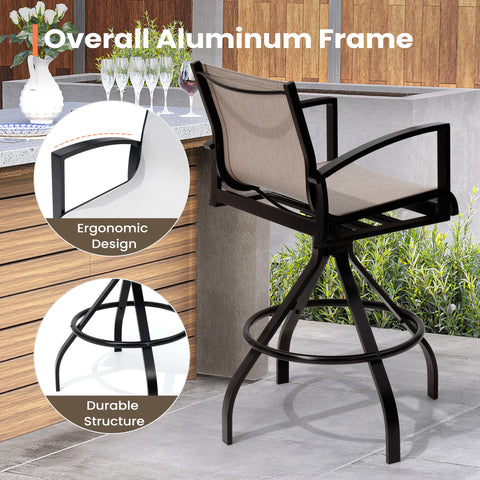 Pellebant 28.3" Aluminum Outdoor Swivel Bar Stools With Sunbrella Fabric (Set of 2)