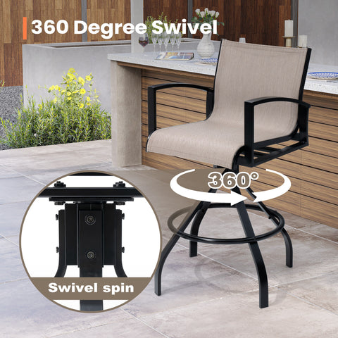 Pellebant 28.3" Aluminum Outdoor Swivel Bar Stools With Sunbrella Fabric (Set of 2)