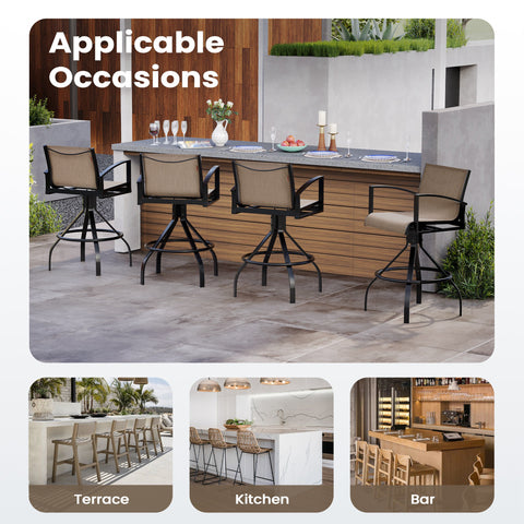 Pellebant 28.3" Aluminum Outdoor Swivel Bar Stools With Sunbrella Fabric (Set of 2)