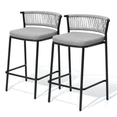 Outdoor Patio Bar Stool Set of 2 with Cushion and Rattan Back