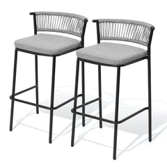 Outdoor Patio Bar Stool Set of 2 with Cushion and Rattan Back