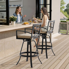 Pellebant Aluminum Outdoor Swivel Bar Stool Set of 2 with Sunbrella Cushions