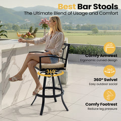 Pellebant Aluminum Outdoor Swivel Bar Stool Set of 2 with Sunbrella Cushions