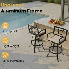 Pellebant Aluminum Outdoor Swivel Bar Stool Set of 2 with Sunbrella Cushions