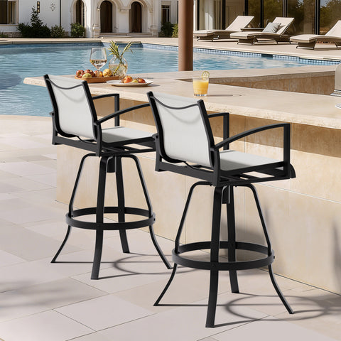 Pellebant Aluminum Outdoor Swivel Bar Stool Set of 2 with Sunbrella Fabric