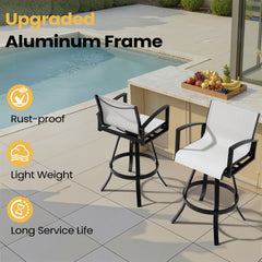 Aluminum Outdoor Swivel Bar Stools with Sunbrella Fabric, Set of 2