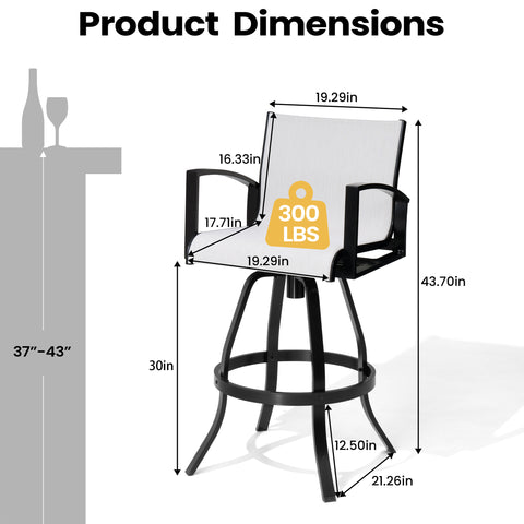 Pellebant Aluminum Outdoor Swivel Bar Stool Set of 2 with Sunbrella Fabric