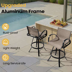 Aluminum Outdoor Swivel Bar Stools with Sunbrella Fabric, Set of 2