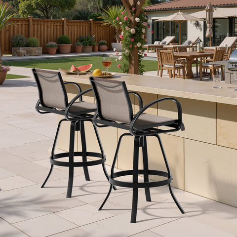 Aluminum Outdoor Swivel Bar Stools with Sunbrella Fabric, Set of 2