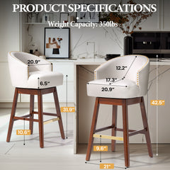 31.9" Swivel Faux Leather Bar Stool Set of 2