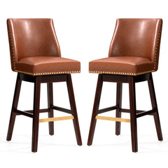 30.6" Bar Height Swivel Stools, Faux Leather Chairs with Backrest, Set of 2