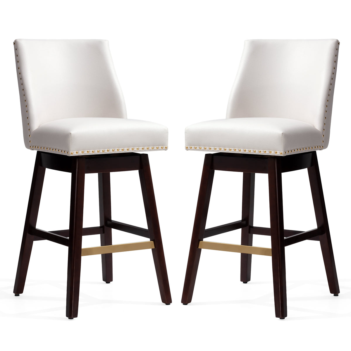 30.6" Bar Height Swivel Stools, Faux Leather Chairs with Backrest, Set of 2