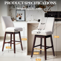30.6" Bar Height Swivel Stools, Faux Leather Chairs with Backrest, Set of 2