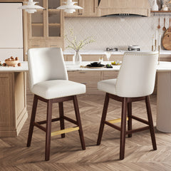 30.6" Bar Height Swivel Stools, Faux Leather Chairs with Backrest, Set of 2