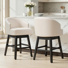 Swivel PU Leather Bar Stools with Wood Base, Set of 2