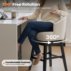 Swivel PU Leather Bar Stools with Wood Base, Set of 2