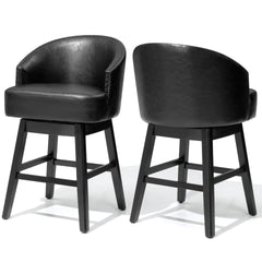 Swivel PU Leather Bar Stools with Wood Base, Set of 2