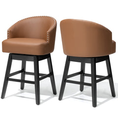 Swivel PU Leather Bar Stools with Wood Base, Set of 2
