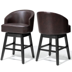 Swivel PU Leather Bar Stools with Wood Base, Set of 2