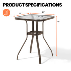 27 in. Square Aluminum Outdoor Bar Height Table with Umbrella Hole