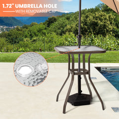 27 in. Square Aluminum Outdoor Bar Height Table with Umbrella Hole