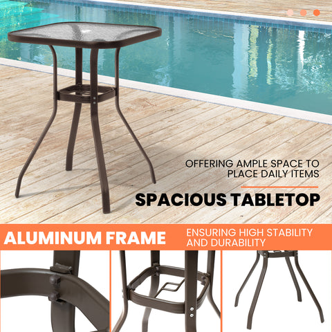 Pellebant 27 in. Aluminum Square Outdoor Bar Height Table with Umbrella Hole