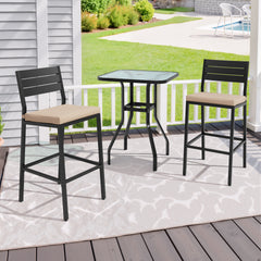 3-Piece Metal Frame Outdoor Bar Set with Glass Top and Umbrella Hole