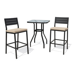 3-Piece Metal Frame Outdoor Bar Set with Glass Top and Umbrella Hole