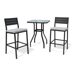 3-Piece Metal Frame Outdoor Bar Set with Glass Top and Umbrella Hole
