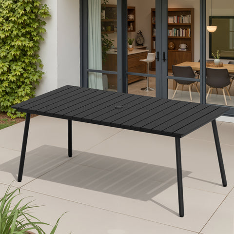 Pellebant Rectangular Aluminum Outdoor Dining Table with Umbrella Hole