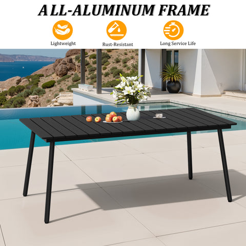 Pellebant Rectangular Aluminum Outdoor Dining Table with Umbrella Hole