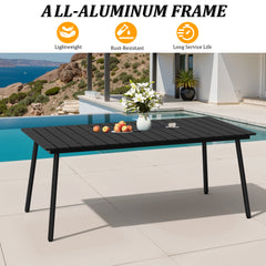 Rectangular Aluminum Outdoor Patio Dining Table with Umbrella Hole