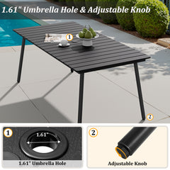 Rectangular Aluminum Outdoor Patio Dining Table with Umbrella Hole