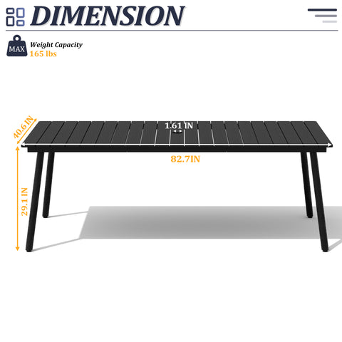 Pellebant Rectangular Aluminum Outdoor Dining Table with Umbrella Hole