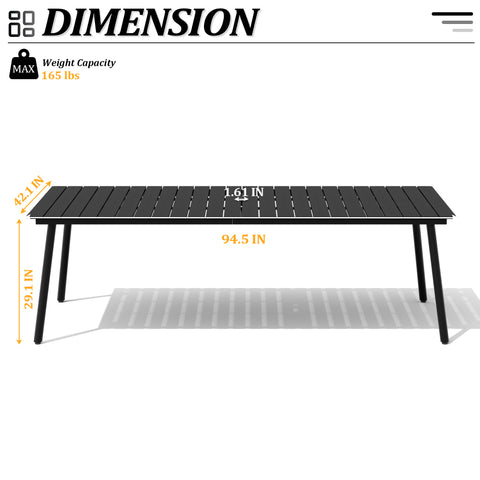 Pellebant Rectangular Aluminum Outdoor Dining Table with Umbrella Hole