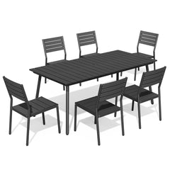 Aluminum Outdoor Patio Dining Table with Umbrella Hole and Polywood Chairs