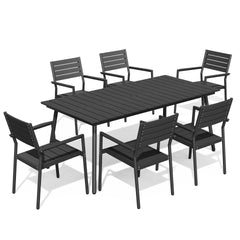 Aluminum Outdoor Patio Dining Table with Umbrella Hole and Polywood Chairs