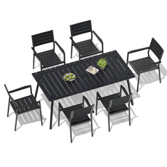 Aluminum Outdoor Patio Dining Table with Umbrella Hole and Polywood Chairs