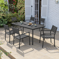 Aluminum Outdoor Patio Dining Table with Umbrella Hole and Polywood Chairs