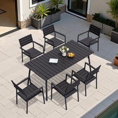 Aluminum Outdoor Patio Dining Table with Umbrella Hole and Polywood Chairs