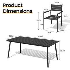Aluminum Outdoor Patio Dining Table with Umbrella Hole and Polywood Chairs