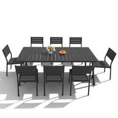 Aluminum Outdoor Patio Dining Table with Umbrella Hole and Polywood Chairs