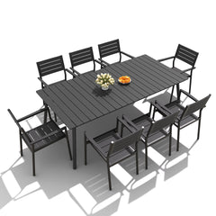Aluminum Outdoor Patio Dining Table with Umbrella Hole and Polywood Chairs