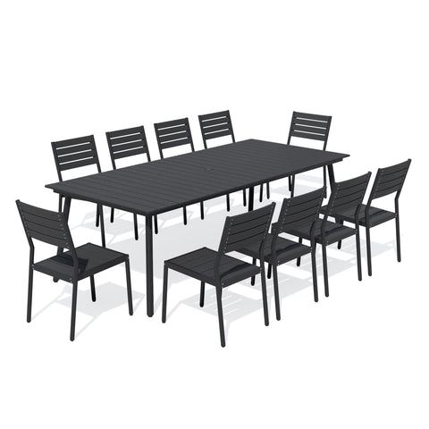 Pellebant Aluminum Outdoor Patio Dining Table with Umbrella Hole and Polywood Dining Chairs