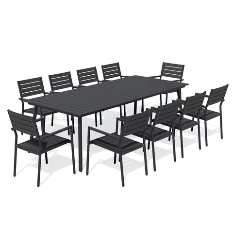 Pellebant Aluminum Outdoor Patio Dining Table with Umbrella Hole and Polywood Dining Chairs