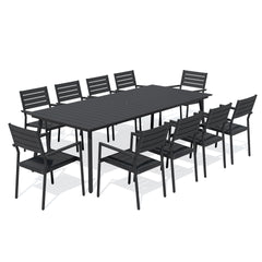 Aluminum Outdoor Patio Dining Table with Umbrella Hole and Polywood Chairs