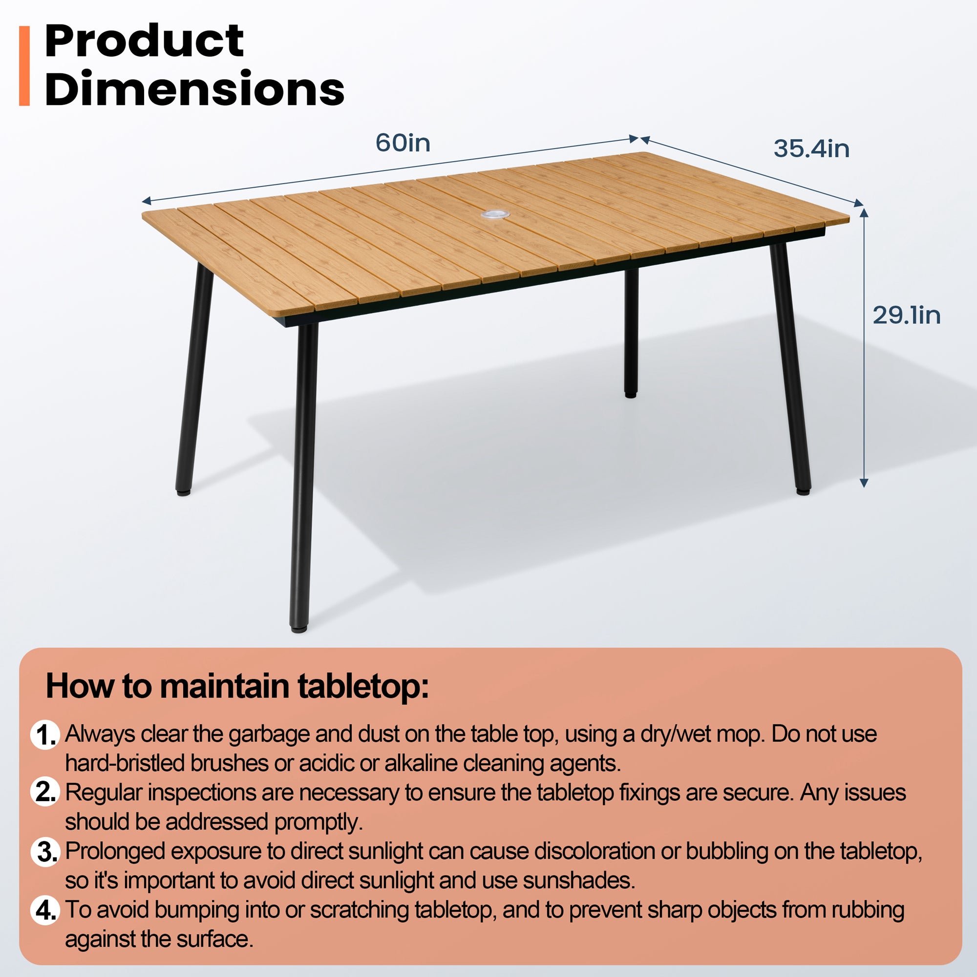 Pellebant 60 in. Outdoor Patio Dining Table with Wood-Like Top and Aluminum Frame