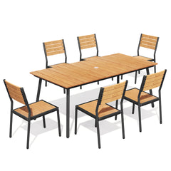 Aluminum Outdoor Patio Dining Table with Umbrella Hole and Polywood Chairs