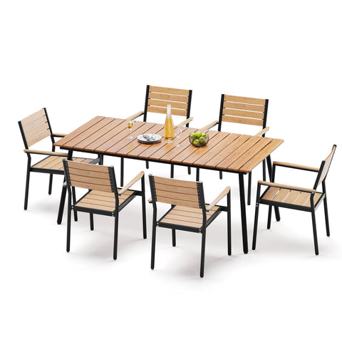 Pellebant Aluminum Outdoor Patio Dining Table with Umbrella Hole and Polywood Dining Chairs